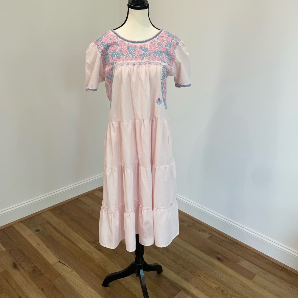 Pink Hand-Embroidered Mexican Dress